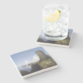 廃墟イタリアンとなった塔のある沿岸の風景 ストーンコースター (横)