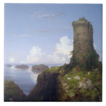 廃墟イタリアンとなった塔のある沿岸の風景