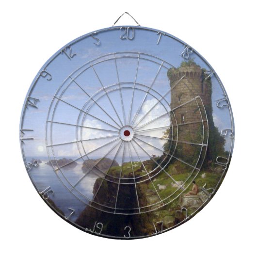 廃墟イタリアンとなった塔のある沿岸の風景 ダーツボード (正面)