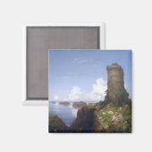 廃墟イタリアンとなった塔のある沿岸の風景 マグネット (正面/裏面)