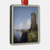 廃墟イタリアンとなった塔のある沿岸の風景 メタルオーナメント (右)