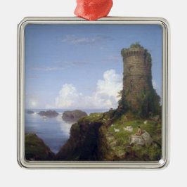 廃墟イタリアンとなった塔のある沿岸の風景 メタルオーナメント