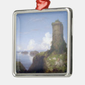 廃墟イタリアンとなった塔のある沿岸の風景 メタルオーナメント (左)
