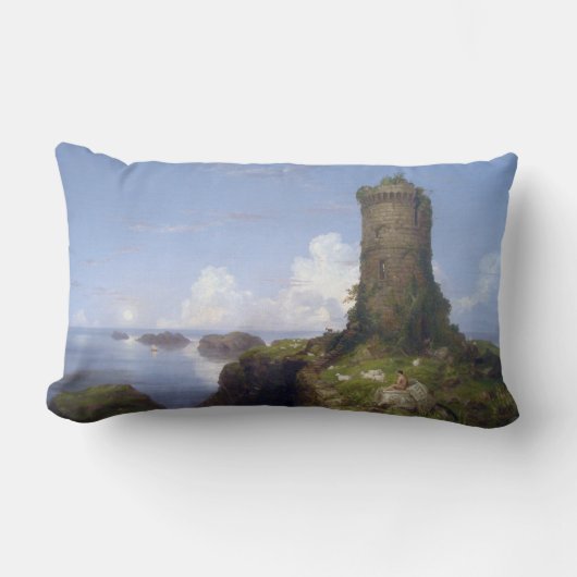 廃墟イタリアンとなった塔のある沿岸の風景 ランバークッション (正面)