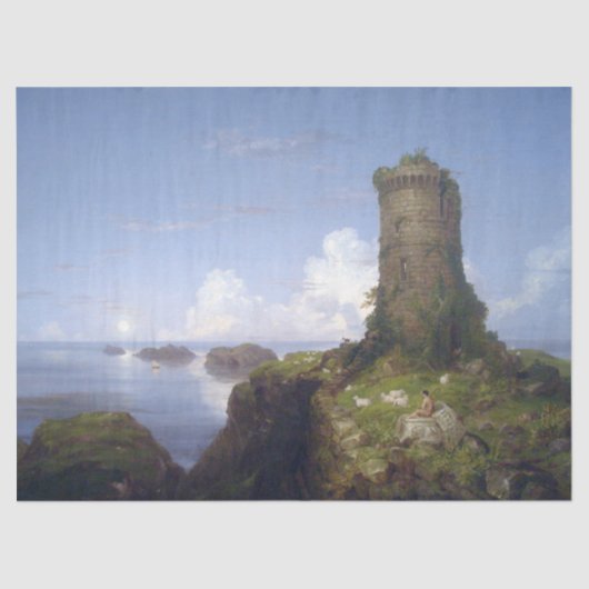 廃墟イタリアンとなった塔のある沿岸の風景 薄葉紙 (正面)