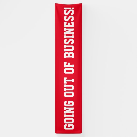 廃業のシンプルで赤く白い旗の印 横断幕 (縦)