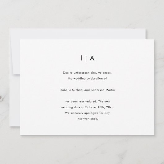 延期かわいらしされたタイポグラフィの結婚写真 セーブザデート (裏面)