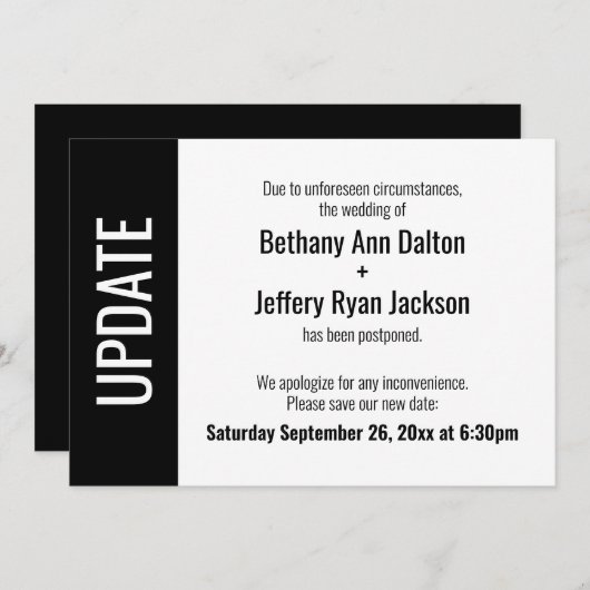 延期さはっきりしたれた発結婚表の更新 招待状 (正面/裏面)