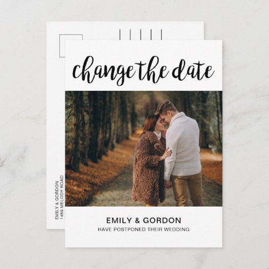 延期されたお知ら結婚せの変更 インビテーションポストカード (正面/裏面)