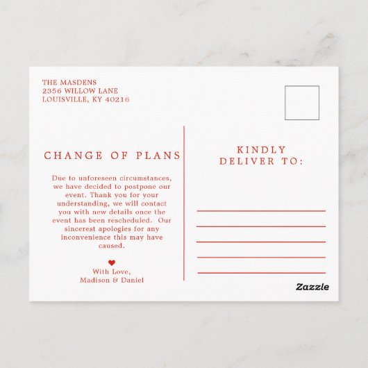 延期されたイベント取消の日付の変更 ポストカード (裏面)