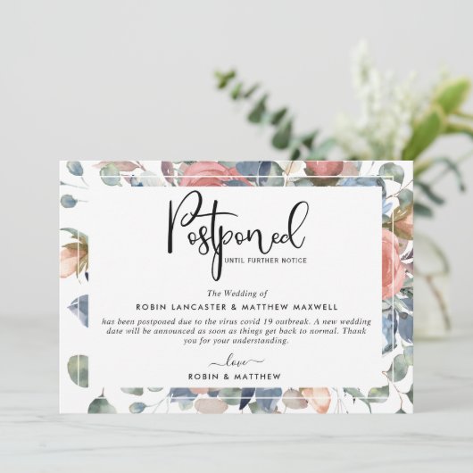 延期されたイベント発表、ほこりっぽい青と赤面 招待状 (スタンド正面)