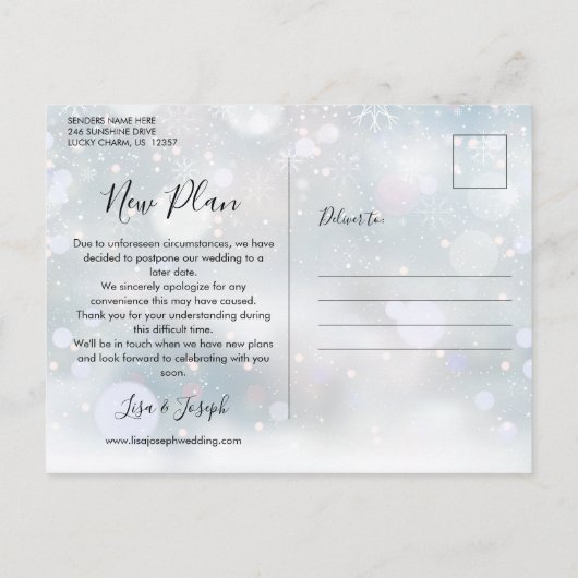 延期されたキャンセルされた冬のイベントの変更 ポストカード (裏面)