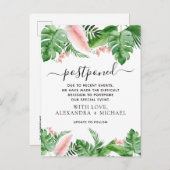 延期されたトロピカルパームフローラ水彩 案内ポストカード (正面/裏面)