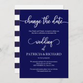 延期されたネイビー結婚ブルーの変更 招待状 (正面/裏面)