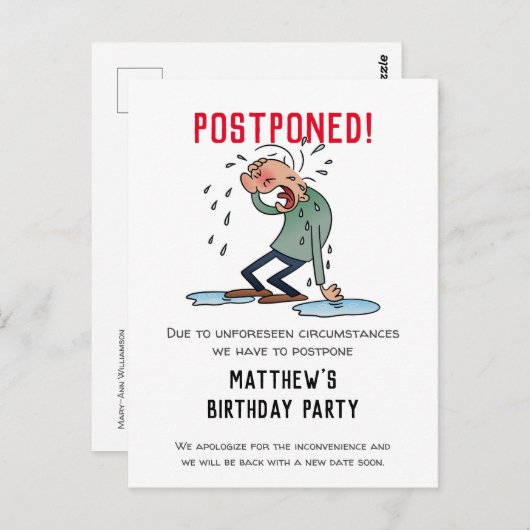 延期されたパーティーキャンセル漫画ユーモア ポストカード (正面/裏面)