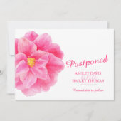 延期されたピンクの椿結婚のキャンセル 案内状 (正面)