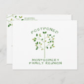 延期されたファミリー懇親会シンプルグリーンファミリーツリー インビテーションポストカード (正面/裏面)