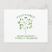 延期されたファミリー懇親会シンプルグリーンファミリーツリー インビテーションポストカード (正面)