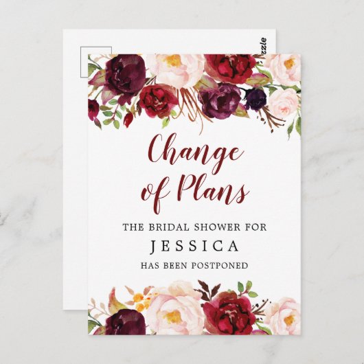 延期されたブライダルシャワー告知はがき ポストカード (正面/裏面)