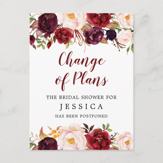 延期されたブライダルシャワー告知はがき ポストカード (正面)