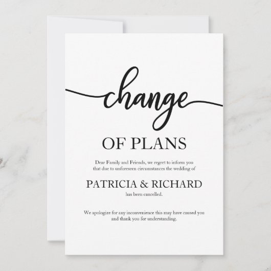 延期されたプランの変更の取り消結婚し 招待状 (正面)