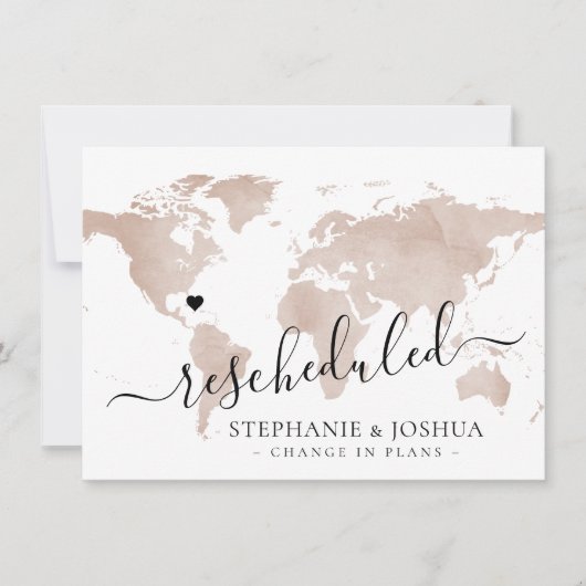 延期された予定の目的地の結婚式タンマップ 案内状 (正面)