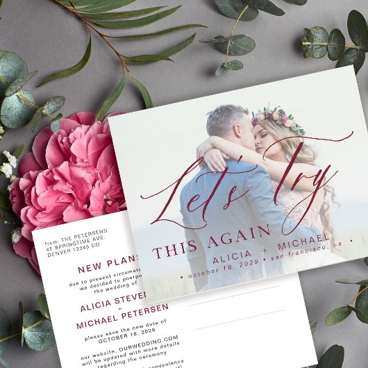 延期された写真結婚の日付を救変更 案内ポストカード