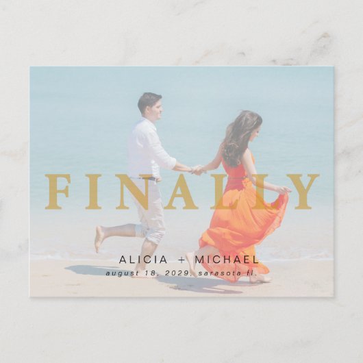 延期された写真結婚の日付を救変更 案内ポストカード (正面)