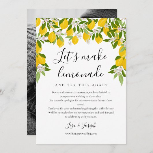 延期された取り消し済みレモンの写真の変更 セーブザデート (正面/裏面)