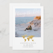 延期された宛先ウェディング金ゴールドマップ写真 案内状 (正面/裏面)