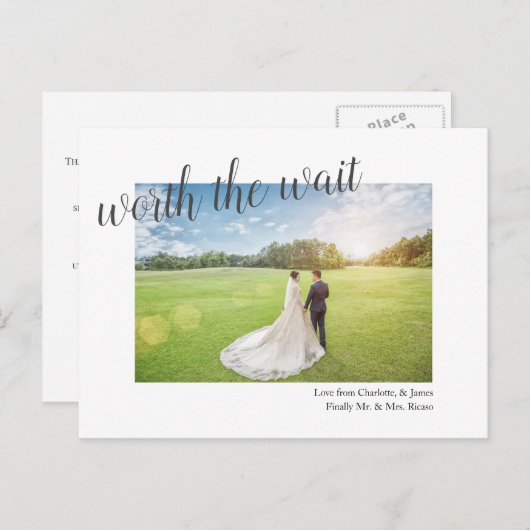 延期された待ち時間の結婚最後の価値がある結婚した 案内ポストカード (正面/裏面)