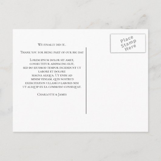 延期された待ち時間の結婚最後の価値がある結婚した 案内ポストカード (裏面)