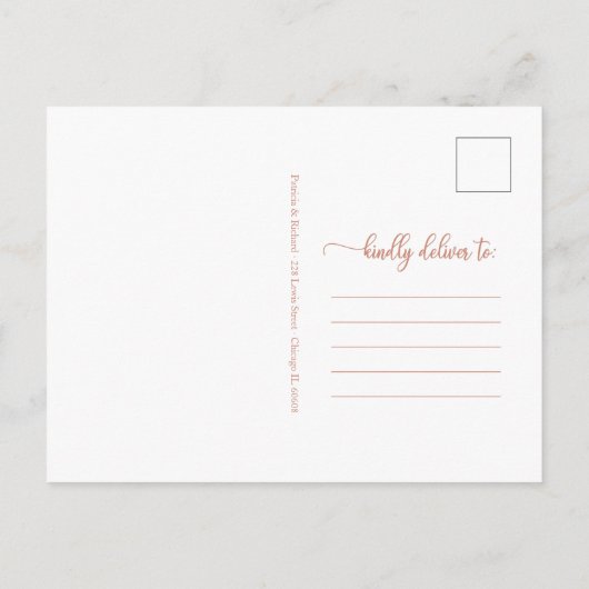 延期された新しい結婚日付の発表バラ金ゴールド ポストカード (裏面)