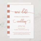 延期された新しい結婚日付の発表バラ金ゴールド 招待状 (正面/裏面)