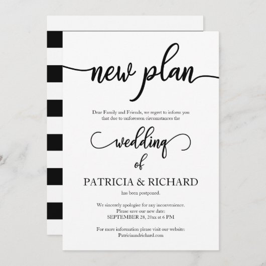 延期された新結婚計画の発表 招待状 (正面/裏面)
