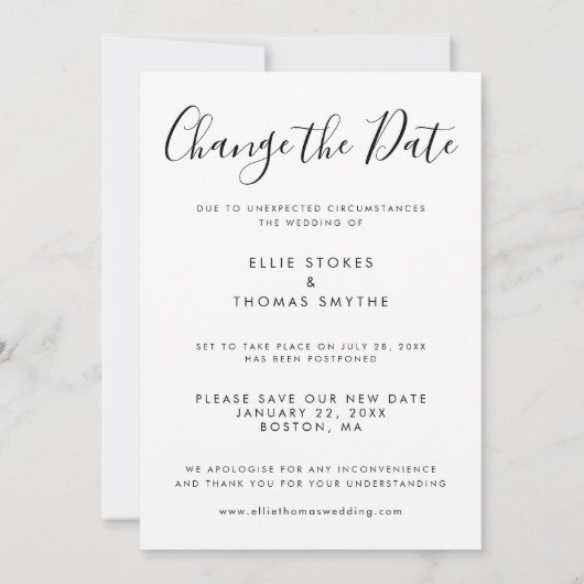 延期された日付のスクリ結婚プト写真の変更 招待状 (裏面)