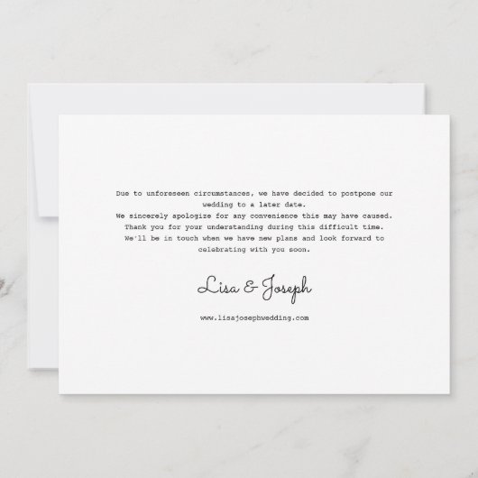 延期された日付の変更キャンセルされたイベント写真 セーブザデート (裏面)