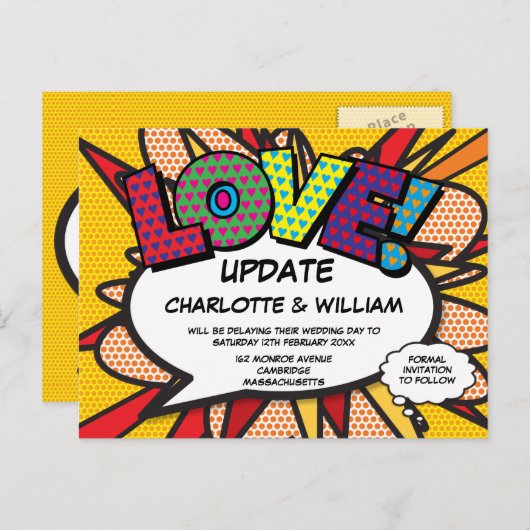 延期された日付変更漫画ブックLOVE 案内ポストカード (正面/裏面)