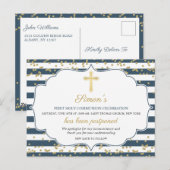 延期された発表金ゴールドブルーFirst Communion ポストカード (正面/裏面)