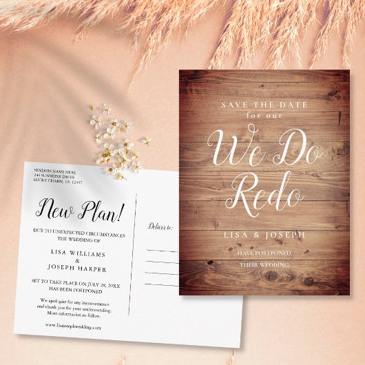 延期された素朴やり直し日の変更 ポストカード