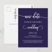 延期された結婚式のご案内 ネイビーブルー ポストカード (正面/裏面)