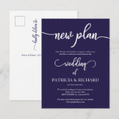 延期された結婚式のご案内 ネイビーブルー ポストカード (正面/裏面)