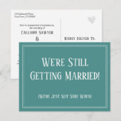 延期された結婚式の更新通知のシンプルなターコイズデザイン ポストカード (正面/裏面)