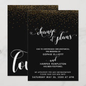 延期された結婚式 ゴールド ブラック 計画変更カード 招待状 (正面/裏面)