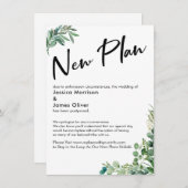 延期された結婚式 「ユーカリカードの新しい計画」 招待状 (正面/裏面)