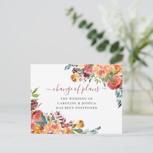 延期された結婚式 秋の花 日程変更 ポストカード (スタンド正面)
