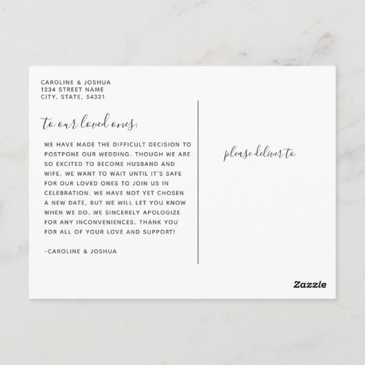 延期された結婚式 秋の花 日程変更 ポストカード (裏面)