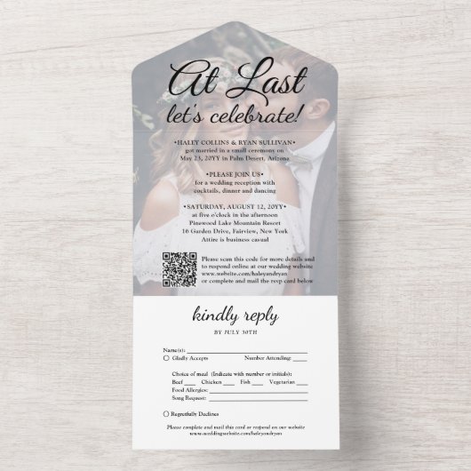 延期された結婚披露宴のＱＲコードがついに最後の写真 オールインワン招待状 (内側)