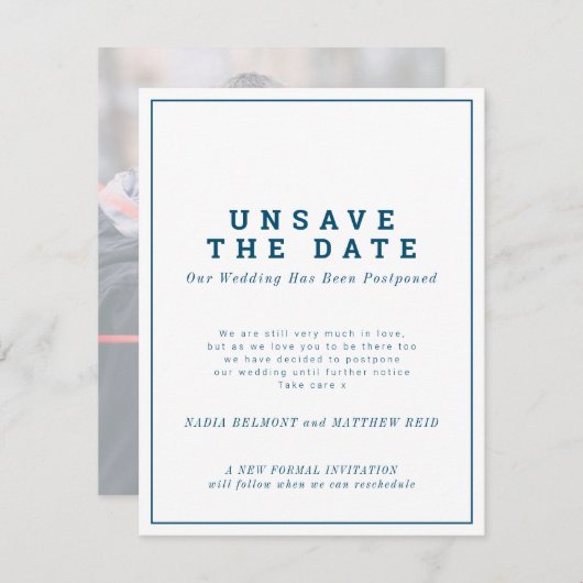 延期された結婚日付の変更の保存を解除する セーブザデート (正面/裏面)