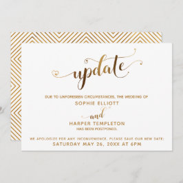 延期された結婚更新金ゴールドハート書道 招待状